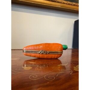 Vintage Limoges France Carrot Trinket Box Hand Painted Porcelain with Bow Clasp